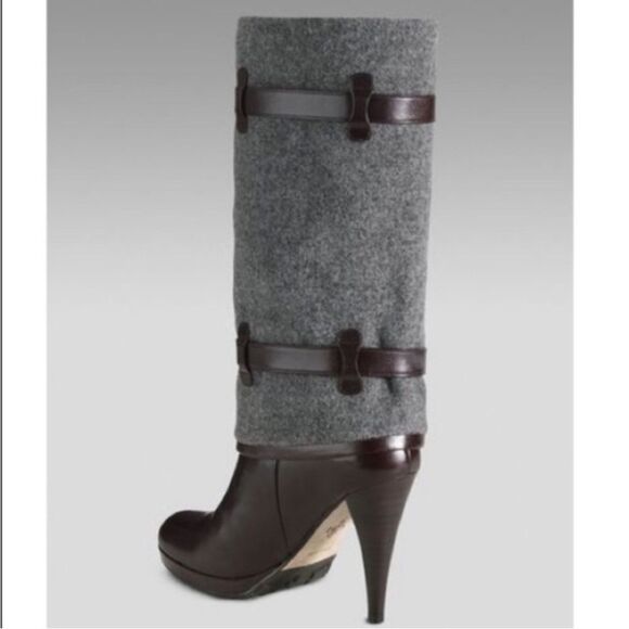 Cole Haan Air Kennedy Buckle Belted Dark Brown Leather Grey Felt Wool Boots 8.5 - Picture 15 of 15